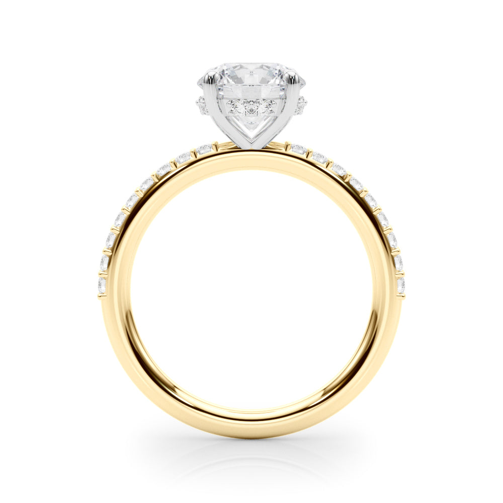 Classic Hidden Halo Rd Single Row Shared Pr Round Diamond Engagement Ring in 10K/14K gold and platinum with certified lab-grown or natural diamonds