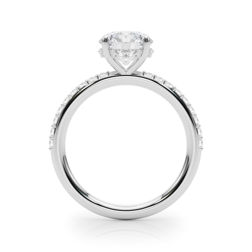 Classic Hidden Halo Rd Single Row Shared Pr Round Diamond Engagement Ring in 10K/14K gold and platinum with certified lab-grown or natural diamonds