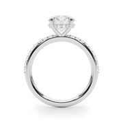 Classic Hidden Halo Rd Single Row Shared Pr Round Diamond Engagement Ring in 10K/14K gold and platinum with certified lab-grown or natural diamonds