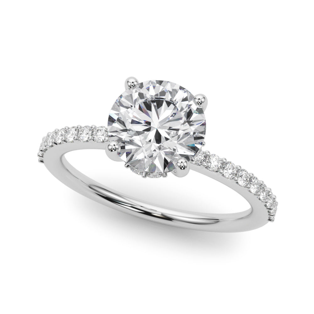 Classic Hidden Halo Rd Single Row Shared Pr Round Diamond Engagement Ring in 10K/14K gold and platinum with certified lab-grown or natural diamonds