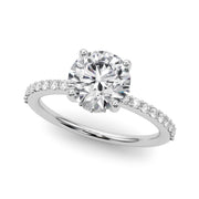 Classic Hidden Halo Rd Single Row Shared Pr Round Diamond Engagement Ring in 10K/14K gold and platinum with certified lab-grown or natural diamonds