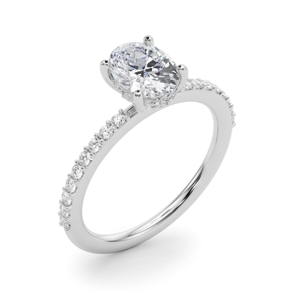 Timeless Hidden Halo Oval Single Row Oval Diamond Engagement Ring in 10K/14K gold and platinum with certified lab-grown or natural diamonds