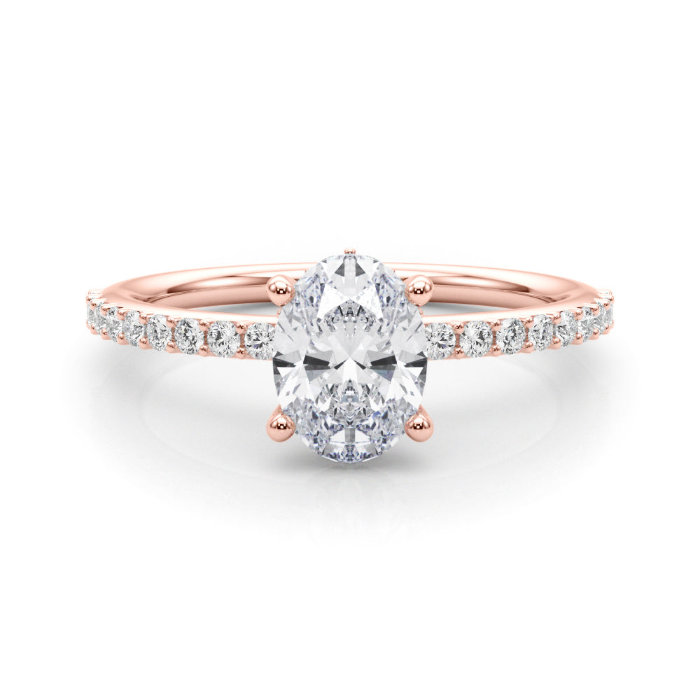 Timeless Hidden Halo Oval Single Row Oval Diamond Engagement Ring in 10K/14K gold and platinum with certified lab-grown or natural diamonds