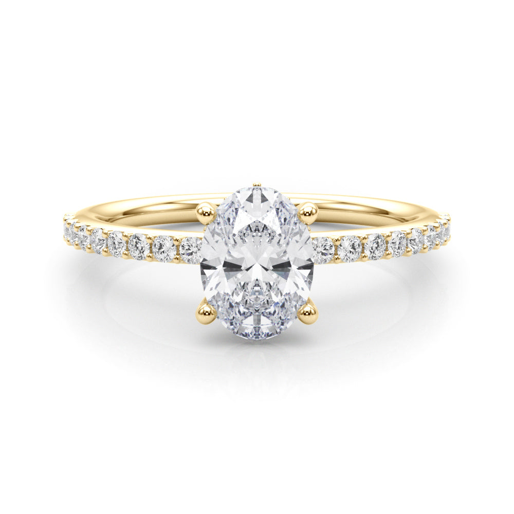 Timeless Hidden Halo Oval Single Row Oval Diamond Engagement Ring in 10K/14K gold and platinum with certified lab-grown or natural diamonds