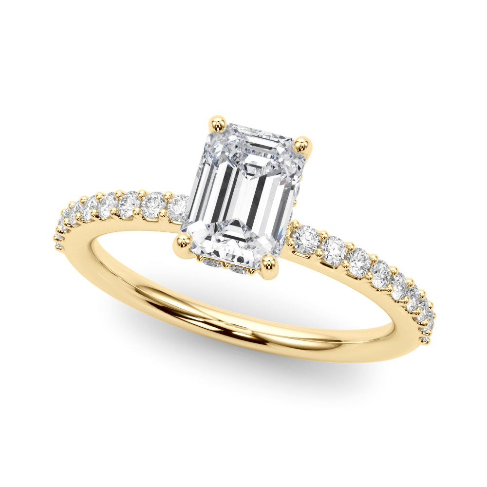 Elegant Hidden Halo Ec Single Row Shared Pr Emerald Diamond Engagement Ring in 10K/14K gold and platinum with certified lab-grown or natural diamonds
