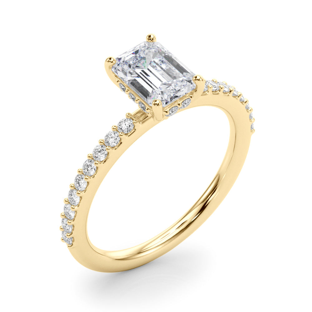 Elegant Hidden Halo Ec Single Row Shared Pr Emerald Diamond Engagement Ring in 10K/14K gold and platinum with certified lab-grown or natural diamonds
