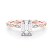 Elegant Hidden Halo Ec Single Row Shared Pr Emerald Diamond Engagement Ring in 10K/14K gold and platinum with certified lab-grown or natural diamonds