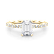 Elegant Hidden Halo Ec Single Row Shared Pr Emerald Diamond Engagement Ring in 10K/14K gold and platinum with certified lab-grown or natural diamonds
