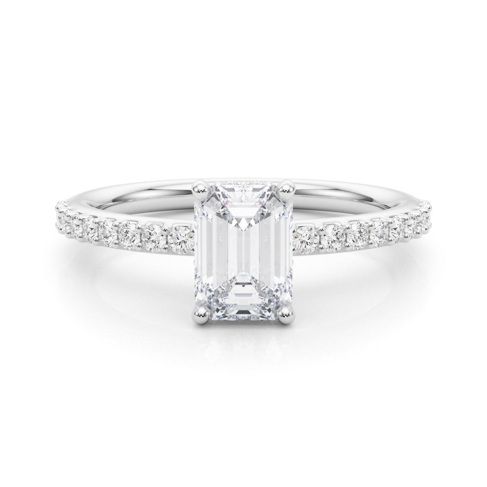 Elegant Hidden Halo Ec Single Row Shared Pr Emerald Diamond Engagement Ring in 10K/14K gold and platinum with certified lab-grown or natural diamonds