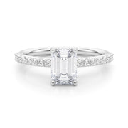 Elegant Hidden Halo Ec Single Row Shared Pr Emerald Diamond Engagement Ring in 10K/14K gold and platinum with certified lab-grown or natural diamonds