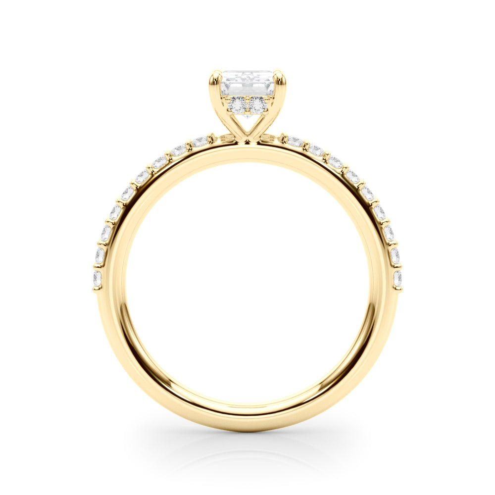 Elegant Hidden Halo Ec Single Row Shared Pr Emerald Diamond Engagement Ring in 10K/14K gold and platinum with certified lab-grown or natural diamonds