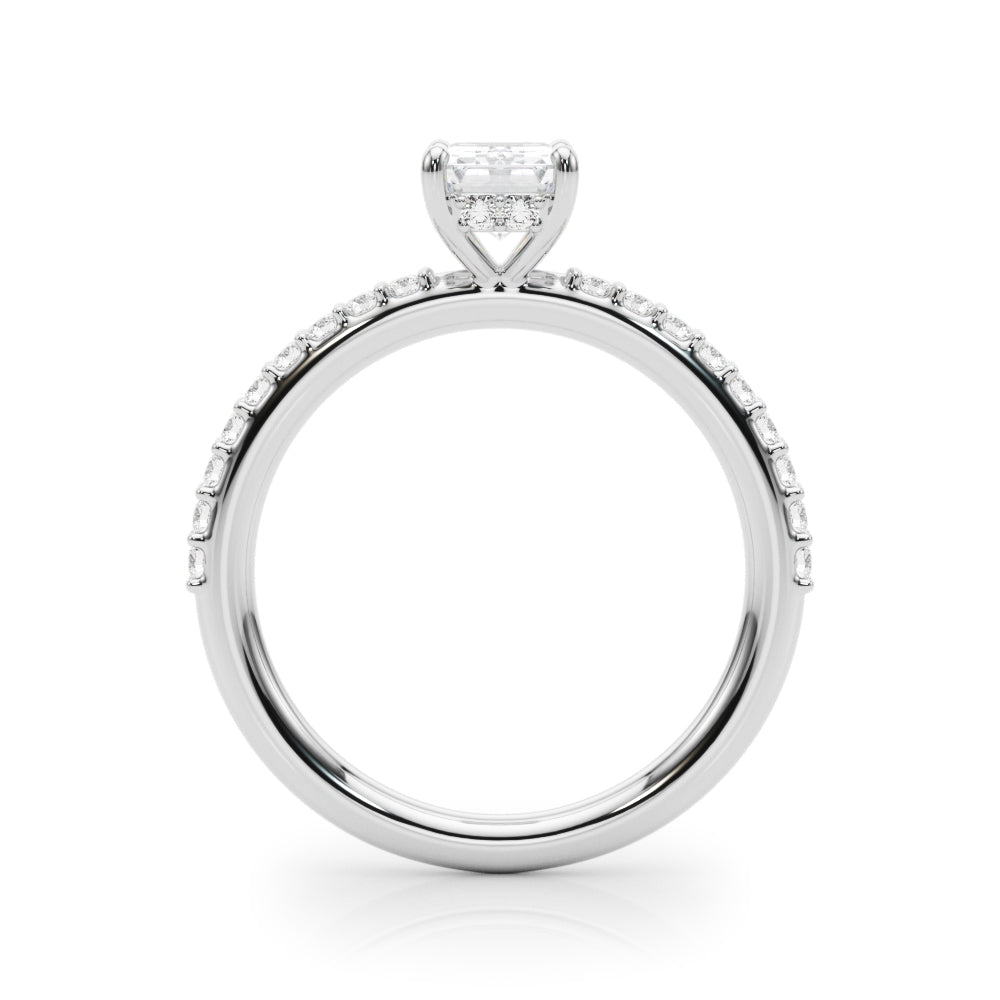 Elegant Hidden Halo Ec Single Row Shared Pr Emerald Diamond Engagement Ring in 10K/14K gold and platinum with certified lab-grown or natural diamonds