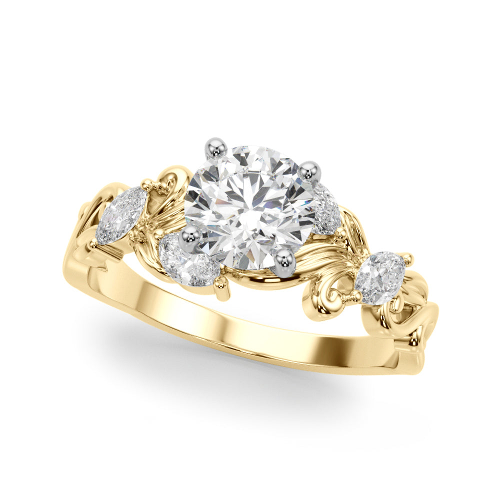 Refined Sidestone Marquise Diamond Engagement Ring in 10K/14K gold and platinum with certified lab-grown or natural diamonds