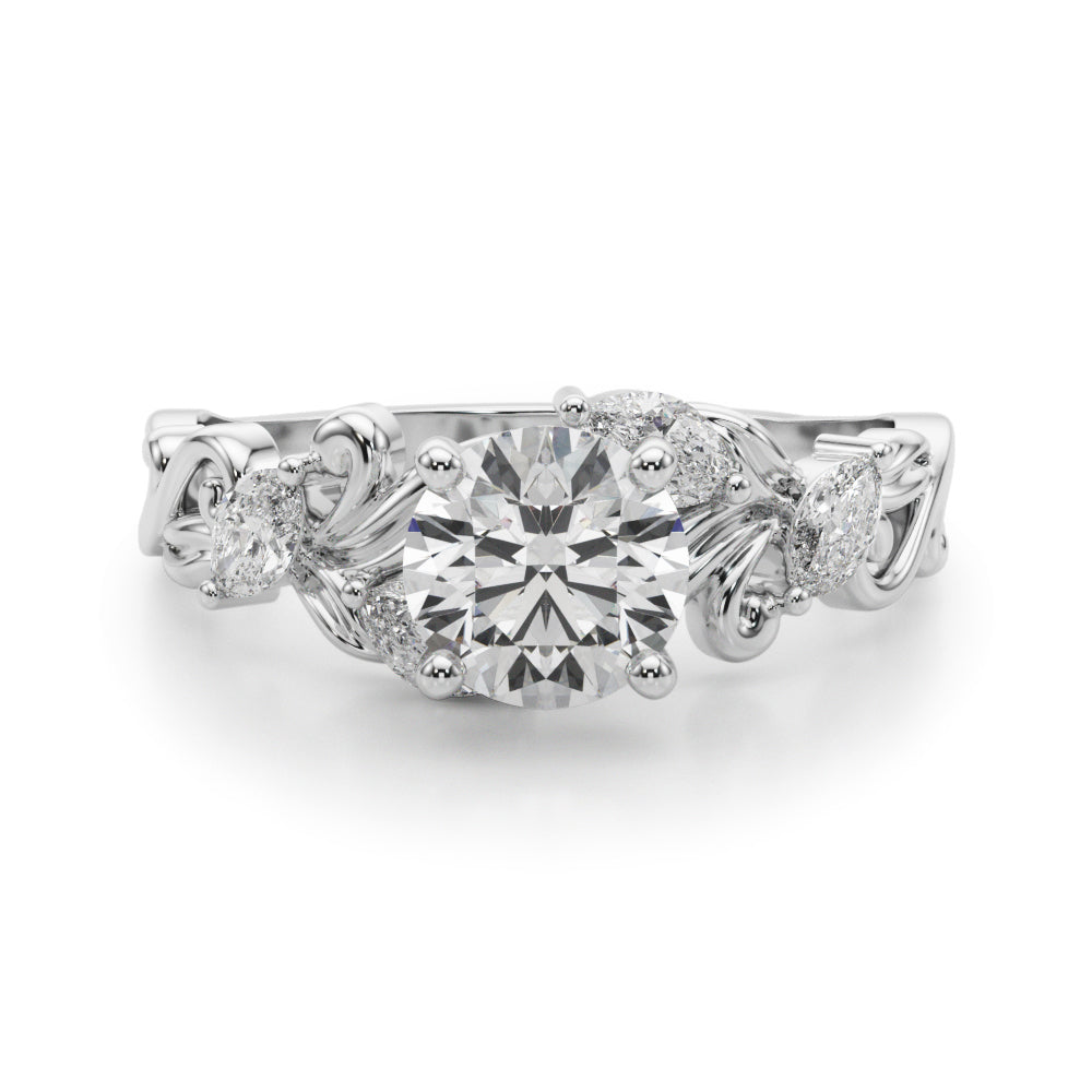 Refined Sidestone Marquise Diamond Engagement Ring in 10K/14K gold and platinum with certified lab-grown or natural diamonds