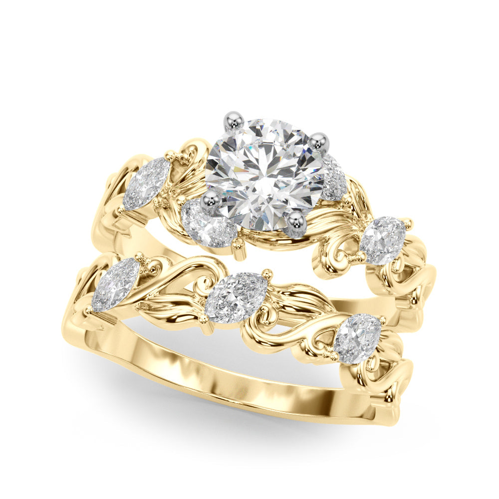 Refined Sidestone Marquise Diamond Engagement Ring in 10K/14K gold and platinum with certified lab-grown or natural diamonds