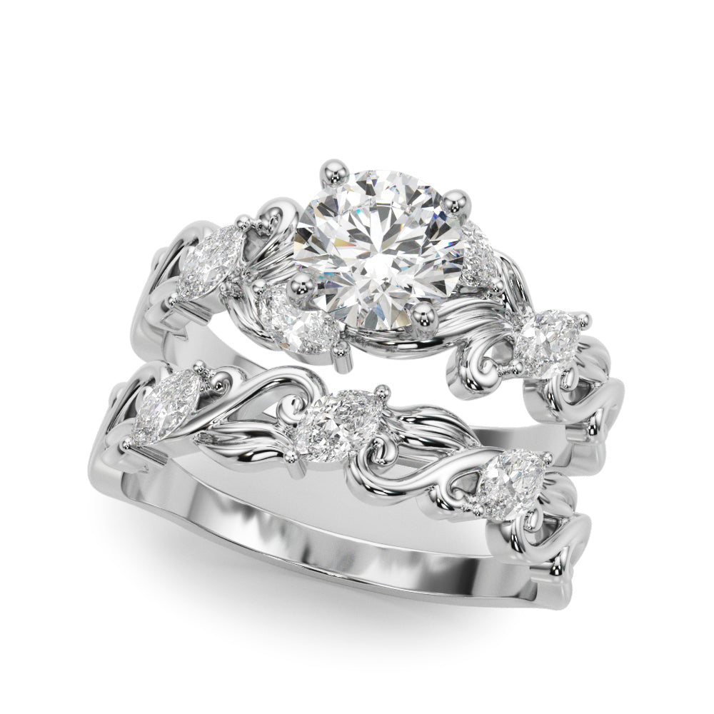 Refined Sidestone Marquise Diamond Engagement Ring in 10K/14K gold and platinum with certified lab-grown or natural diamonds