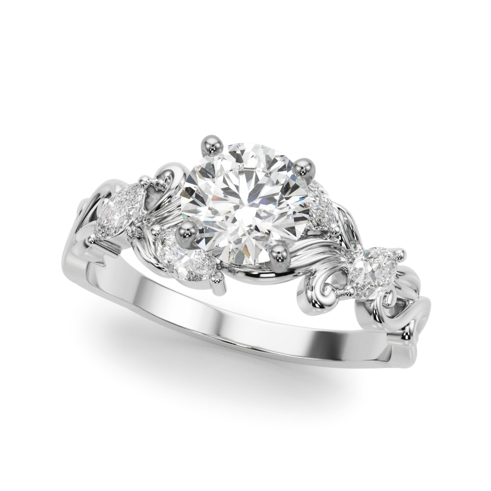 Refined Sidestone Marquise Diamond Engagement Ring in 10K/14K gold and platinum with certified lab-grown or natural diamonds