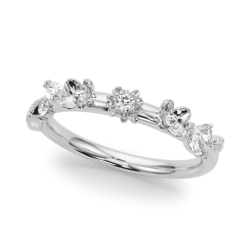 Floral Half Eternity Ring in Gold & Platinum