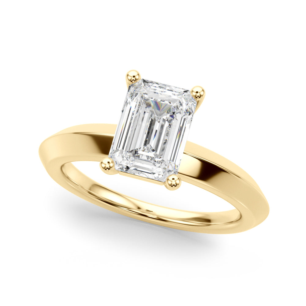 Sophisticated Knife Edge Solitaire Eng Ring Emerald Diamond Engagement Ring in 10K/14K gold and platinum with certified lab-grown or natural diamonds