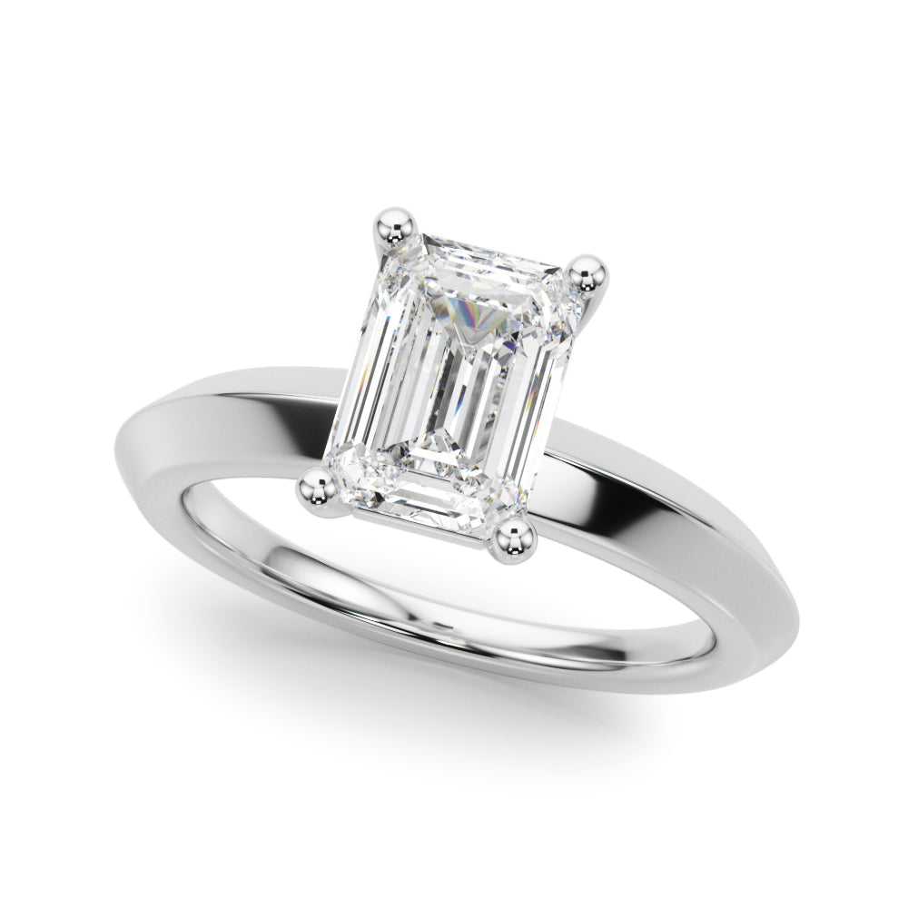 Sophisticated Knife Edge Solitaire Eng Ring Emerald Diamond Engagement Ring â€” 10K/14K Gold & Platinum