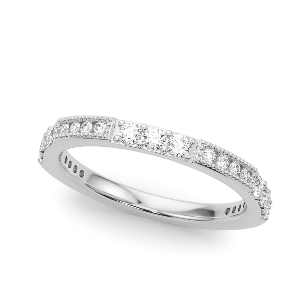 Alternating Milgrain & Prong Half Eternity Ring in Gold & Platinum