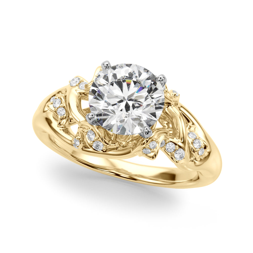 Opulent Sidestone Round Diamond Engagement Ring in 10K/14K gold and platinum with certified lab-grown or natural diamonds