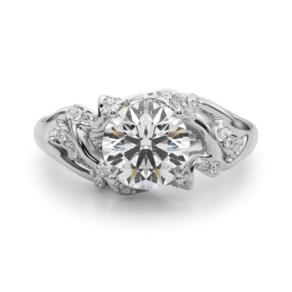 Opulent Sidestone Round Diamond Engagement Ring in 10K/14K gold and platinum with certified lab-grown or natural diamonds