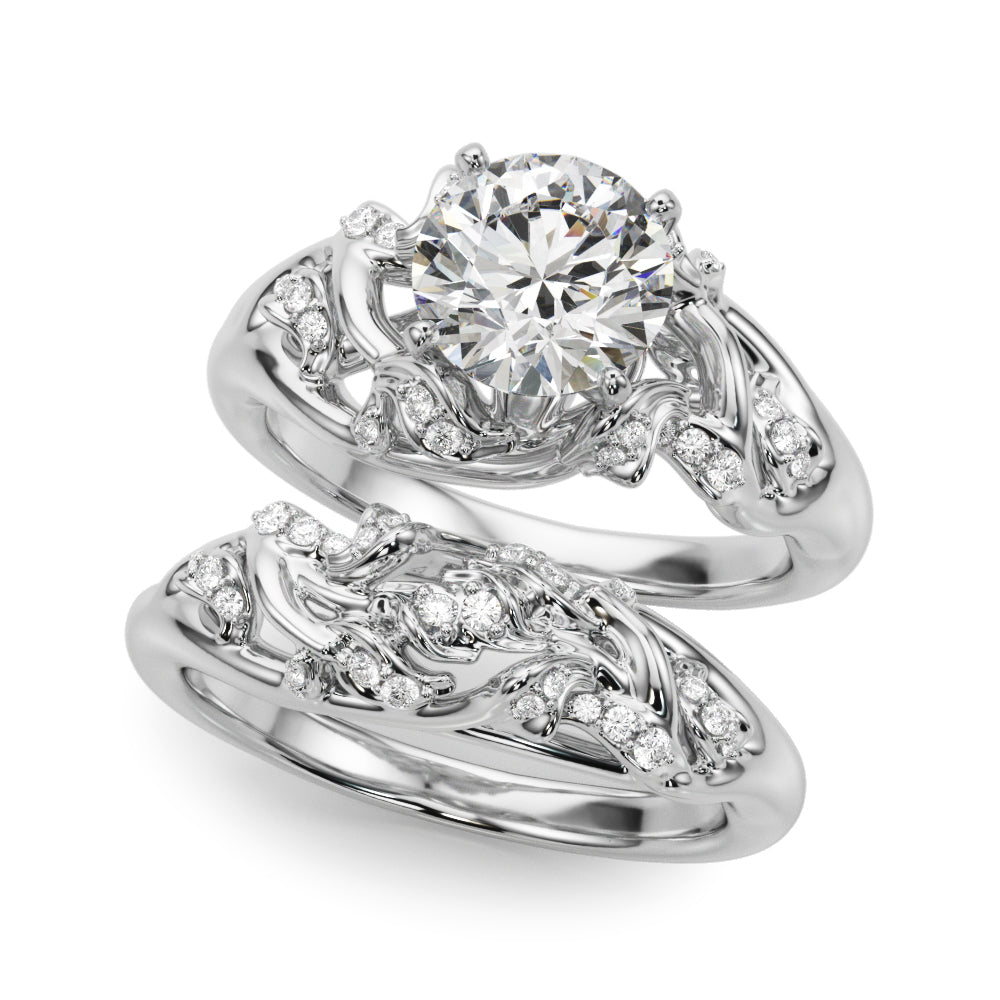 Opulent Sidestone Round Diamond Engagement Ring in 10K/14K gold and platinum with certified lab-grown or natural diamonds