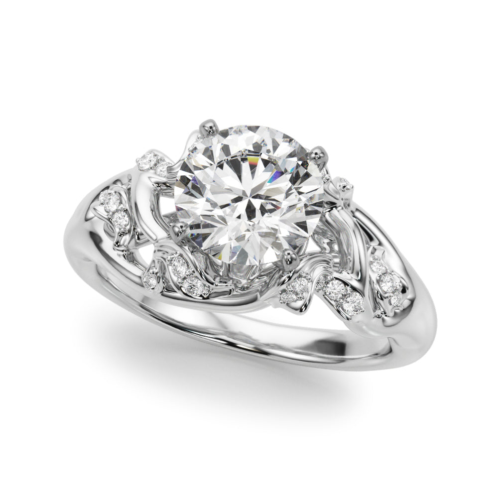 Opulent Sidestone Round Diamond Engagement Ring in 10K/14K gold and platinum with certified lab-grown or natural diamonds