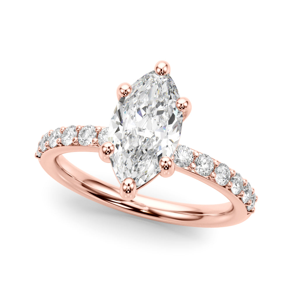 Sophisticated Mq Center Single Row Engagement Marquise Diamond Engagement Ring in 10K/14K gold and platinum with certified lab-grown or natural diamonds