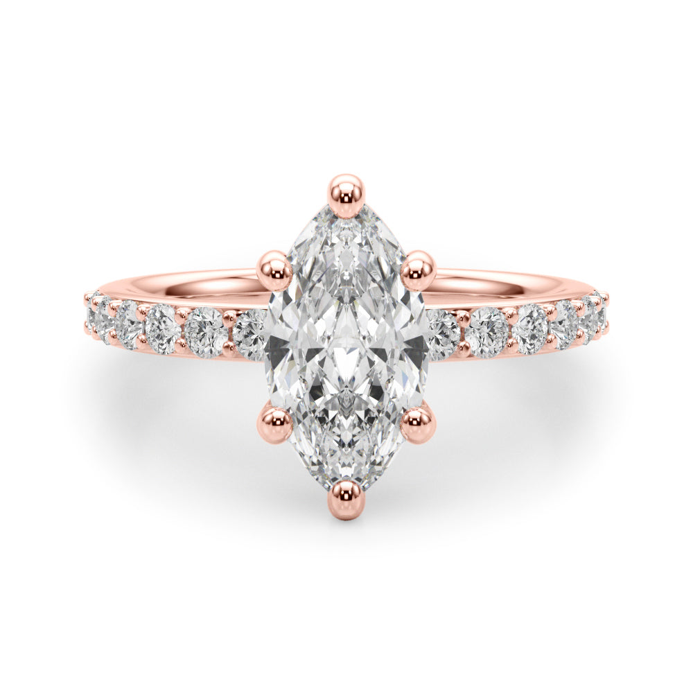 Sophisticated Mq Center Single Row Engagement Marquise Diamond Engagement Ring in 10K/14K gold and platinum with certified lab-grown or natural diamonds
