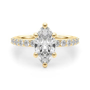 Sophisticated Mq Center Single Row Engagement Marquise Diamond Engagement Ring in 10K/14K gold and platinum with certified lab-grown or natural diamonds