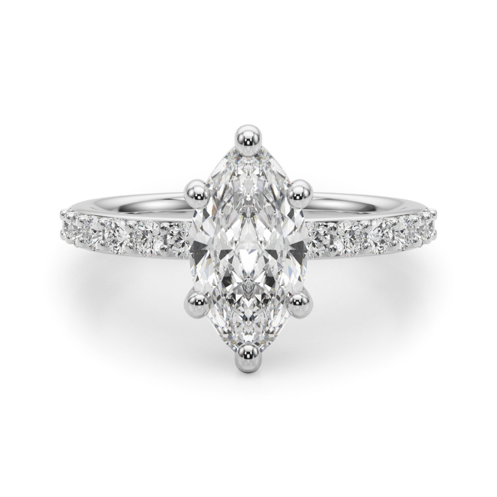 Sophisticated Mq Center Single Row Engagement Marquise Diamond Engagement Ring in 10K/14K gold and platinum with certified lab-grown or natural diamonds