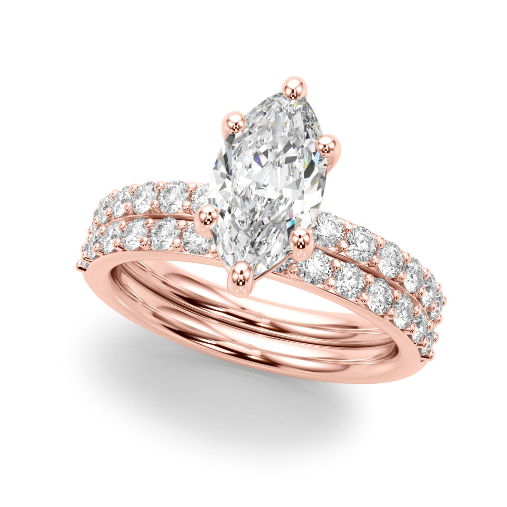 Sophisticated Mq Center Single Row Engagement Marquise Diamond Engagement Ring in 10K/14K gold and platinum with certified lab-grown or natural diamonds