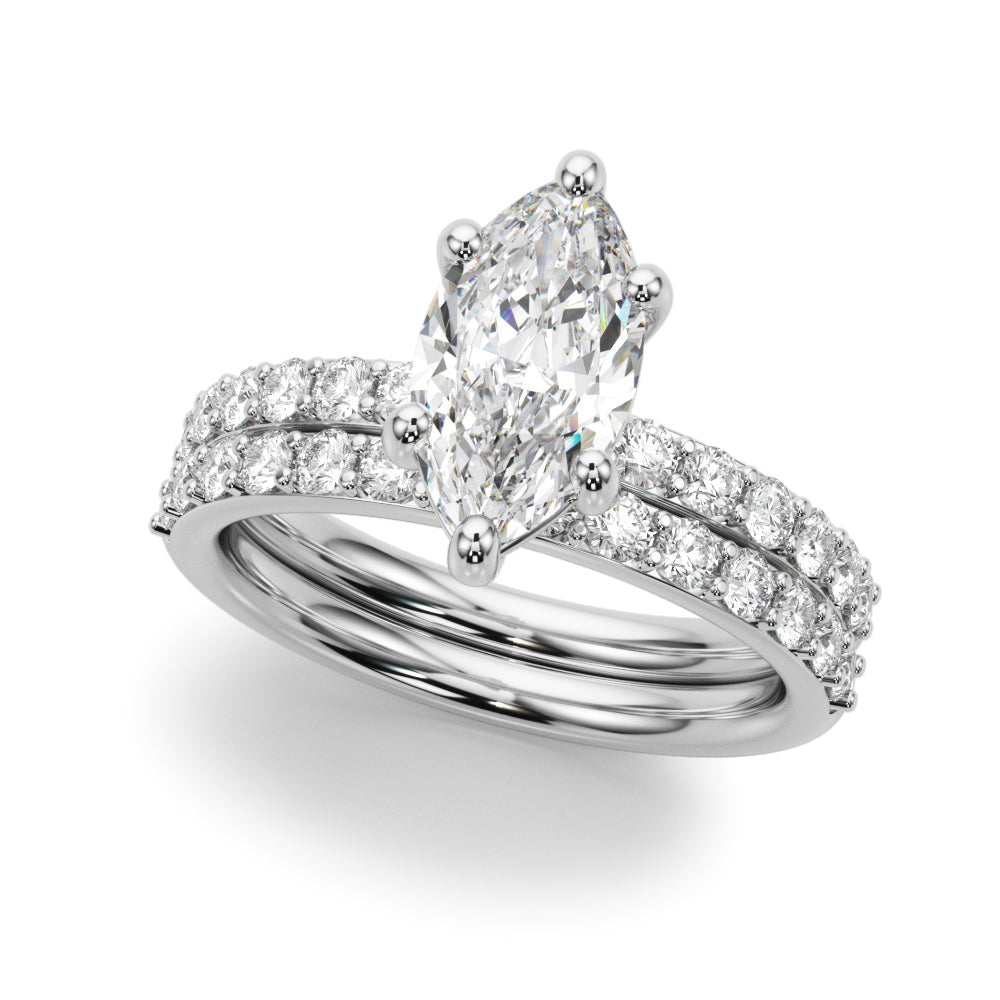 Sophisticated Mq Center Single Row Engagement Marquise Diamond Engagement Ring in 10K/14K gold and platinum with certified lab-grown or natural diamonds
