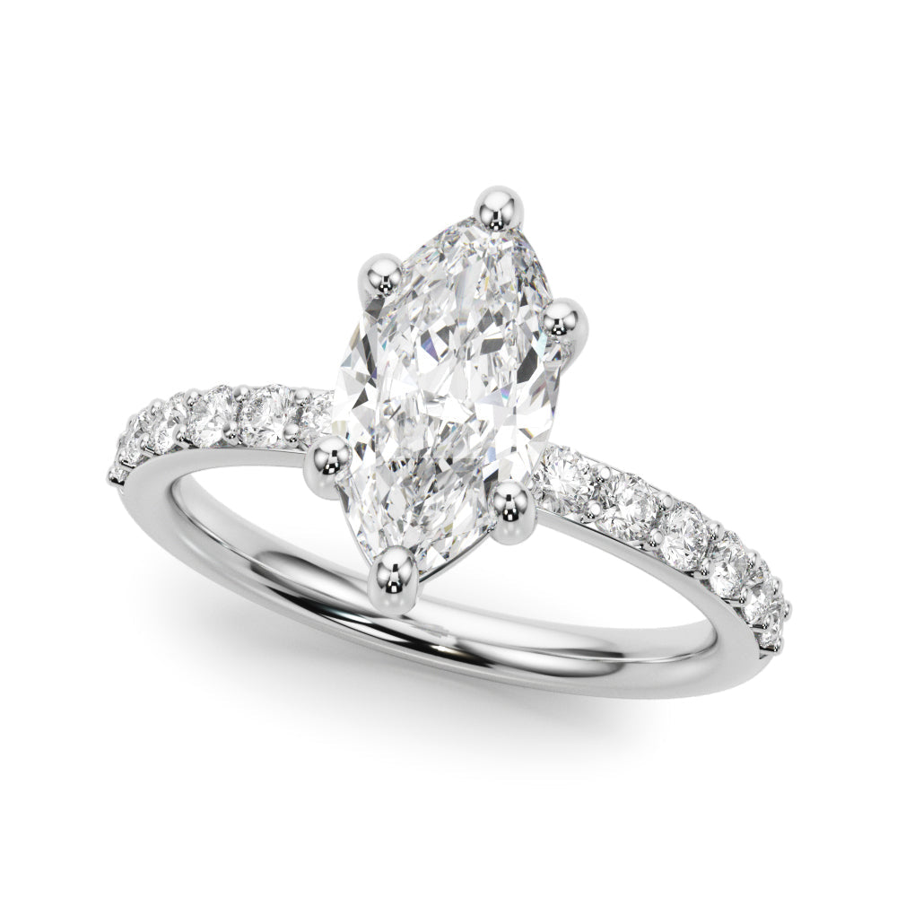 Sophisticated Mq Center Single Row Engagement Marquise Diamond Engagement Ring in 10K/14K gold and platinum with certified lab-grown or natural diamonds