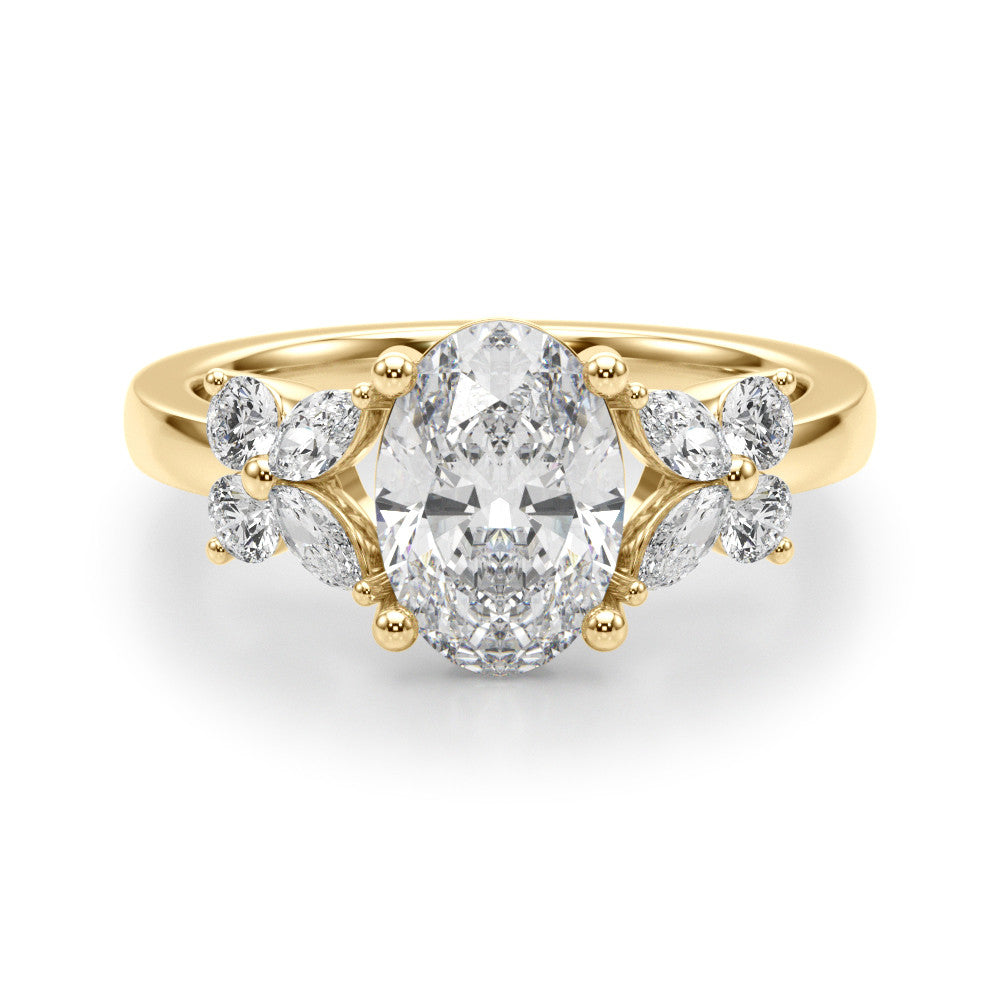 Romantic Ov Center Mq & Rd Sides Oval Diamond Engagement Ring â€” 10K/14K Gold & Platinum