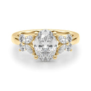 Romantic Ov Center Mq & Rd Sides Oval Diamond Engagement Ring â€” 10K/14K Gold & Platinum