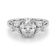 Romantic Ov Center Mq & Rd Sides Oval Diamond Engagement Ring â€” 10K/14K Gold & Platinum