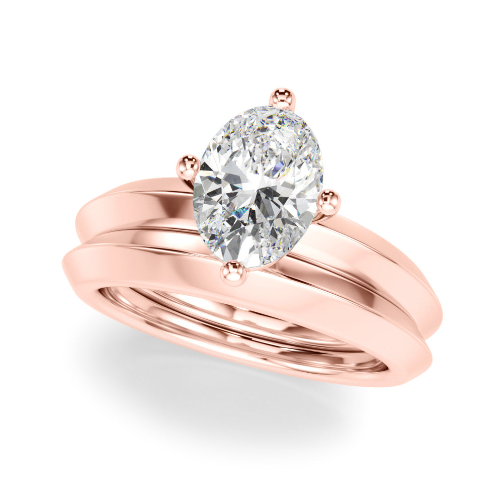 Romantic Ov Center Mq & Rd Sides Oval Diamond Engagement Ring â€” 10K/14K Gold & Platinum