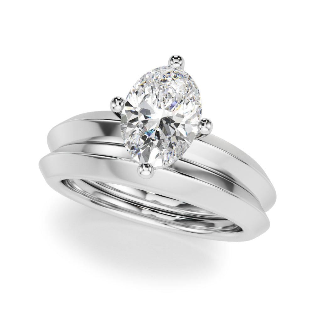 Romantic Ov Center Mq & Rd Sides Oval Diamond Engagement Ring â€” 10K/14K Gold & Platinum