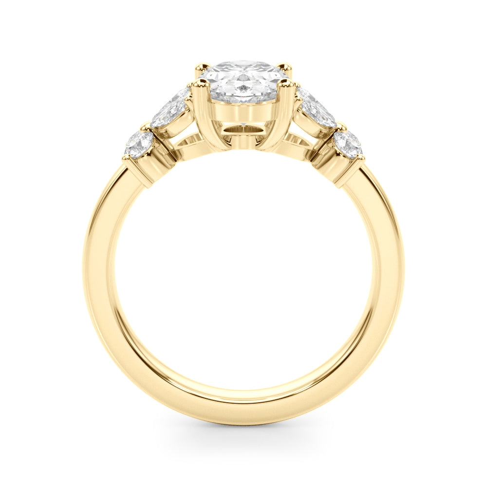Romantic Ov Center Mq & Rd Sides Oval Diamond Engagement Ring â€” 10K/14K Gold & Platinum