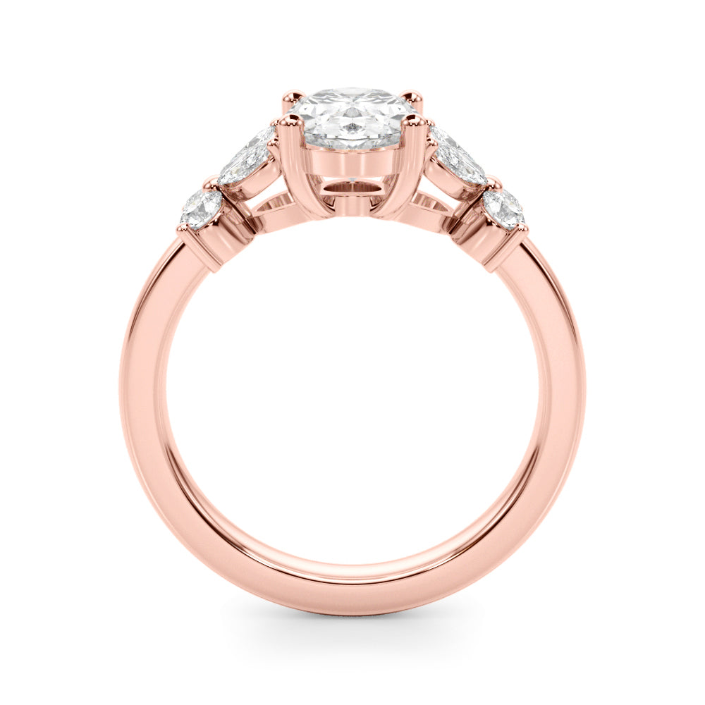 Romantic Ov Center Mq & Rd Sides Oval Diamond Engagement Ring â€” 10K/14K Gold & Platinum