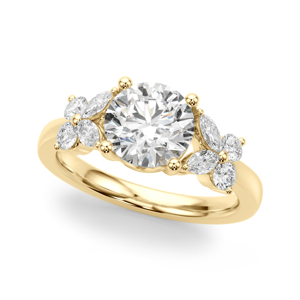 Graceful Rd Center Mq & Rd Sides Round Diamond Engagement Ring in 10K/14K gold and platinum with certified lab-grown or natural diamonds