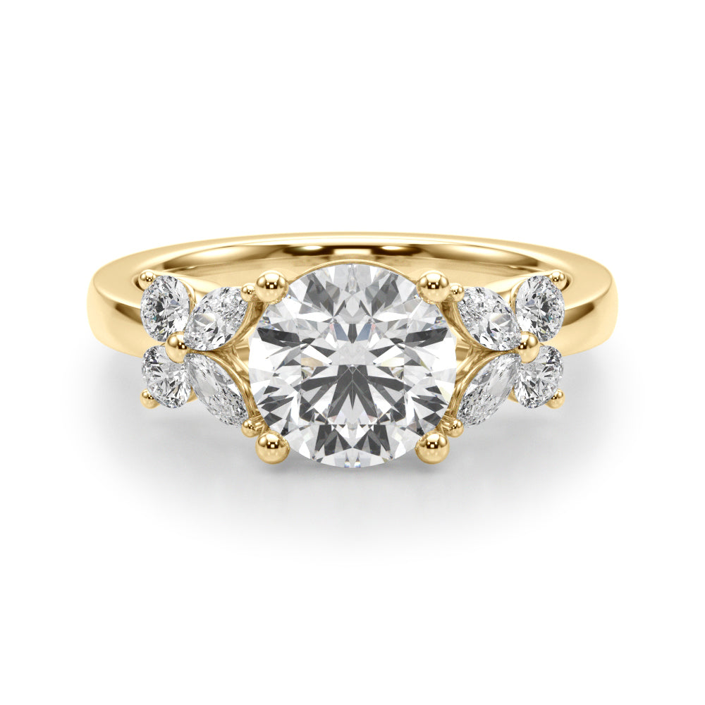 Graceful Rd Center Mq & Rd Sides Round Diamond Engagement Ring in 10K/14K gold and platinum with certified lab-grown or natural diamonds