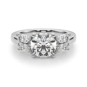 Graceful Rd Center Mq & Rd Sides Round Diamond Engagement Ring in 10K/14K gold and platinum with certified lab-grown or natural diamonds