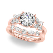 Graceful Rd Center Mq & Rd Sides Round Diamond Engagement Ring in 10K/14K gold and platinum with certified lab-grown or natural diamonds