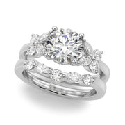 Graceful Rd Center Mq & Rd Sides Round Diamond Engagement Ring in 10K/14K gold and platinum with certified lab-grown or natural diamonds