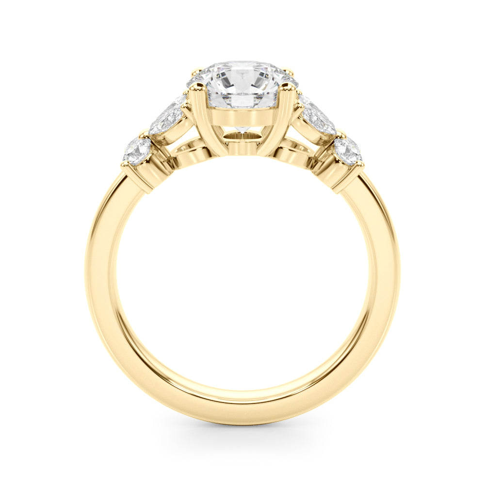 Graceful Rd Center Mq & Rd Sides Round Diamond Engagement Ring in 10K/14K gold and platinum with certified lab-grown or natural diamonds