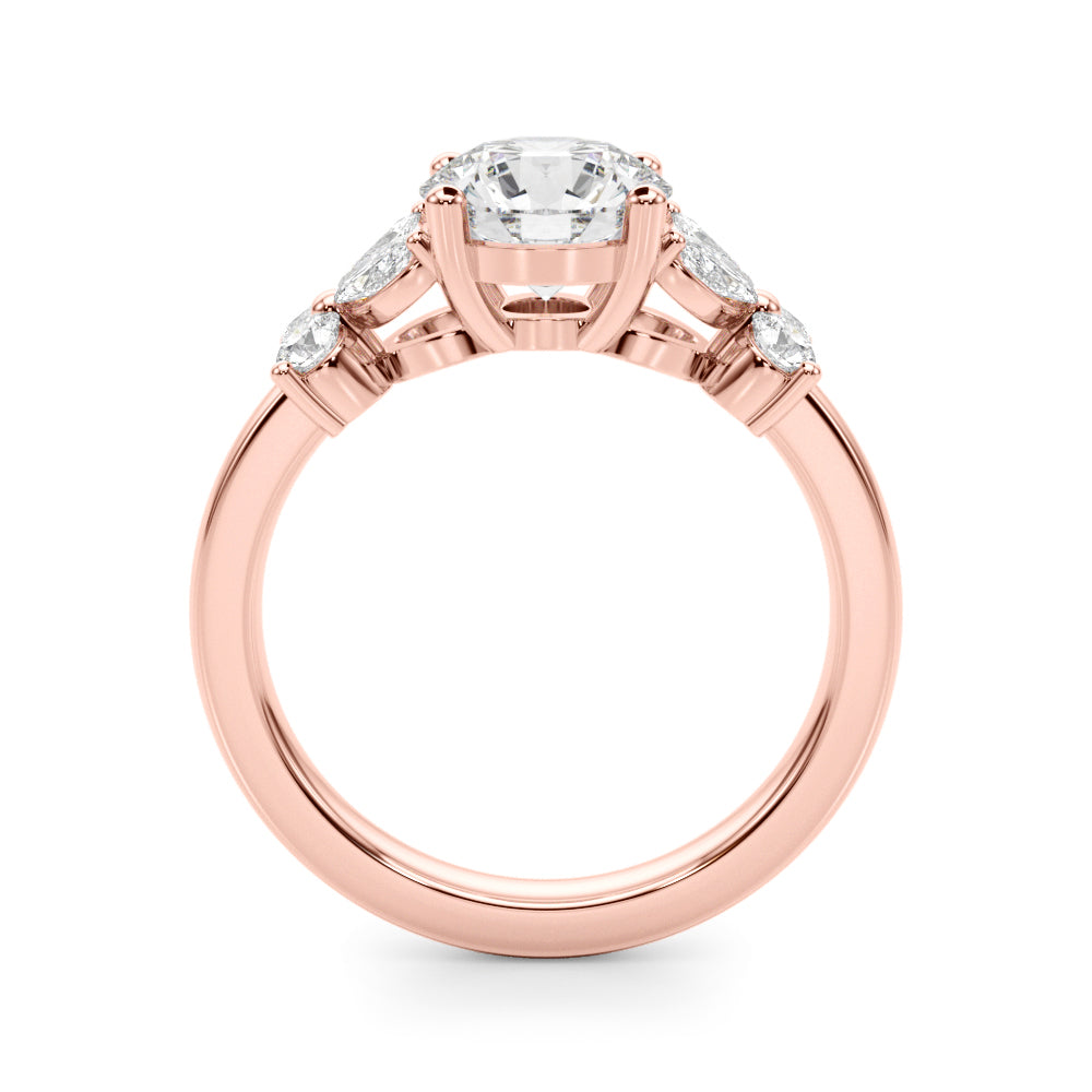 Graceful Rd Center Mq & Rd Sides Round Diamond Engagement Ring in 10K/14K gold and platinum with certified lab-grown or natural diamonds